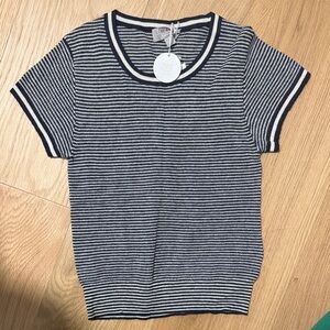 J. Crew NWT Navy & White Striped Short Sleeve Cashmere Tee